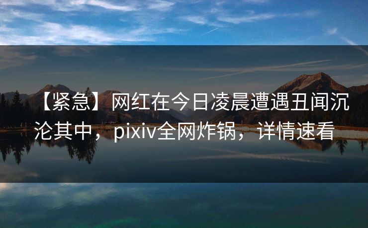 【紧急】网红在今日凌晨遭遇丑闻沉沦其中，pixiv全网炸锅，详情速看